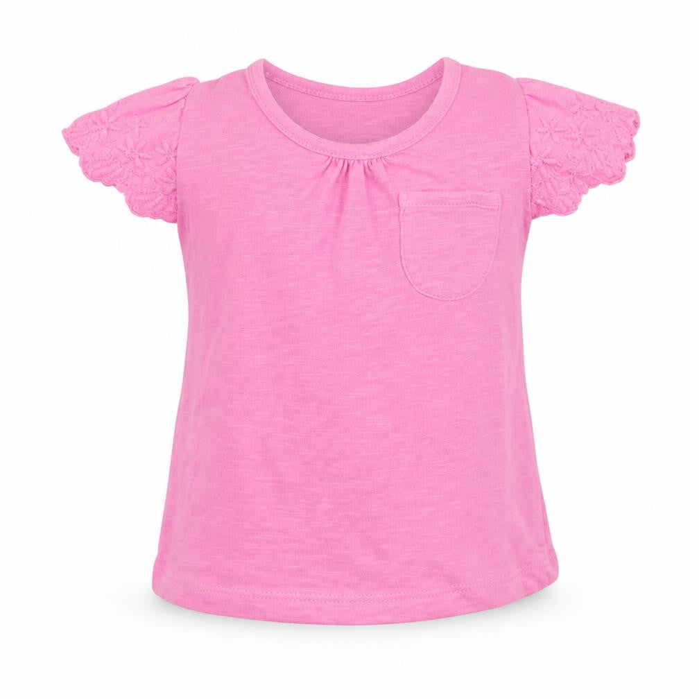 Front view of Next girls’ pink jersey basic t-shirt, size 3-6, months