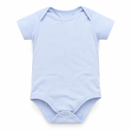 Front view of Tu boys’ blue jersey babygrow one-piece, size 12-18, months