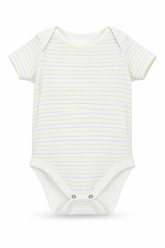Front view of F&F Baby Multicoloured Striped Jersey Babygrow One-Piece, size 9-12, Months