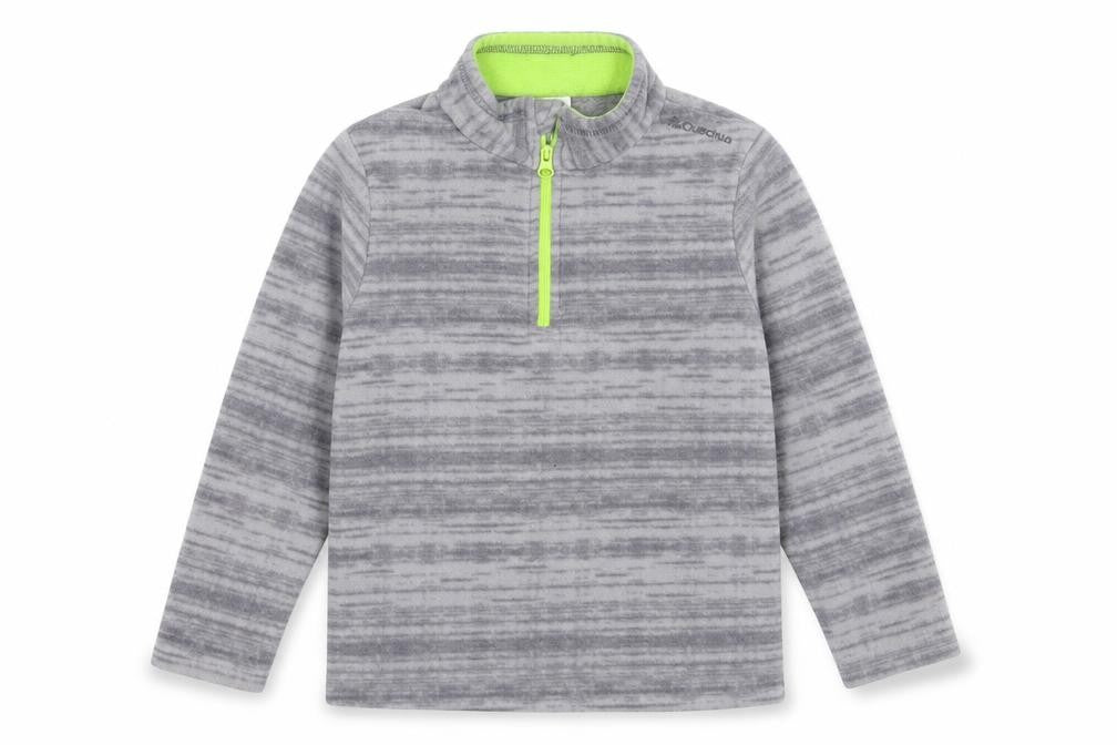 Front view of Decathlon boys’ grey fleece jacket, size 5, years