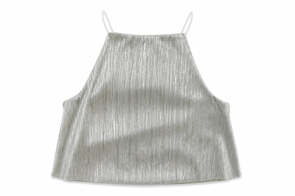 Front view of ASOS women’s silver basic tank, size UK 8