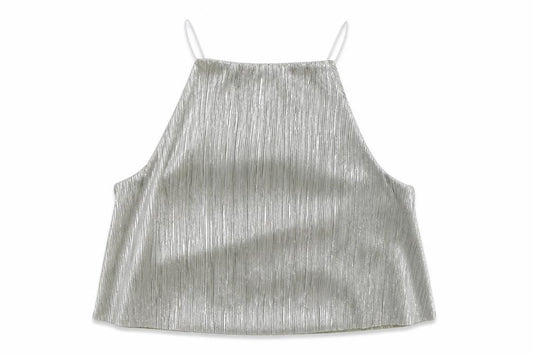 Front view of ASOS women’s silver basic tank, size UK 8