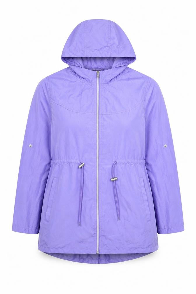 Front view of Atmosphere women’s purple parka coat, size M