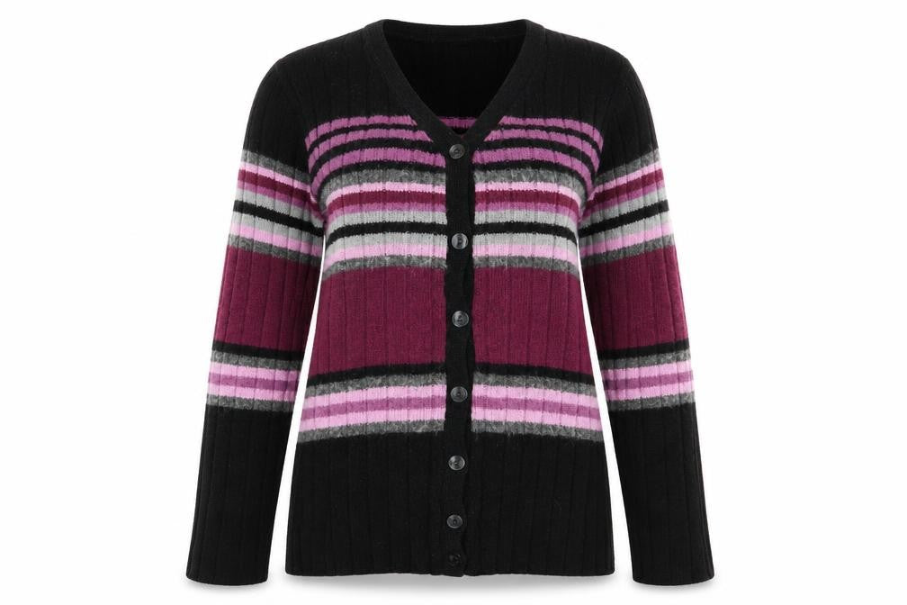 Front view of Mackays Multicoloured Striped Cardigan Jumper, size M