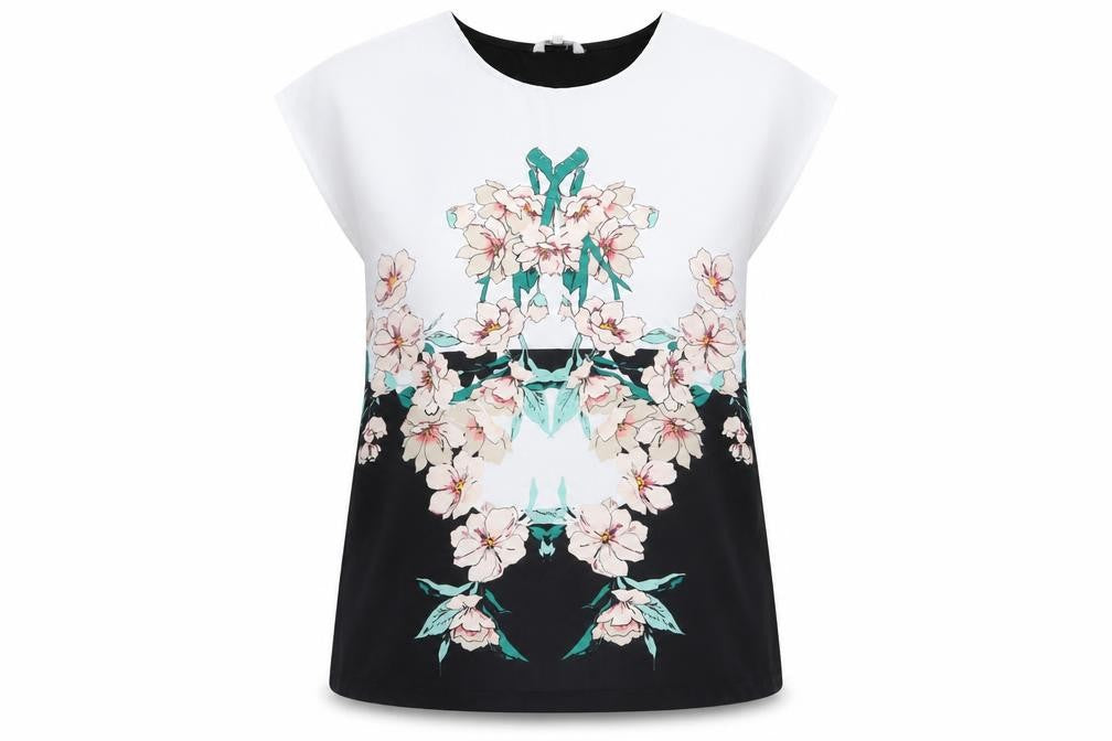 Front view of Peacocks women’s multicoloured floral basic tank, size UK 14