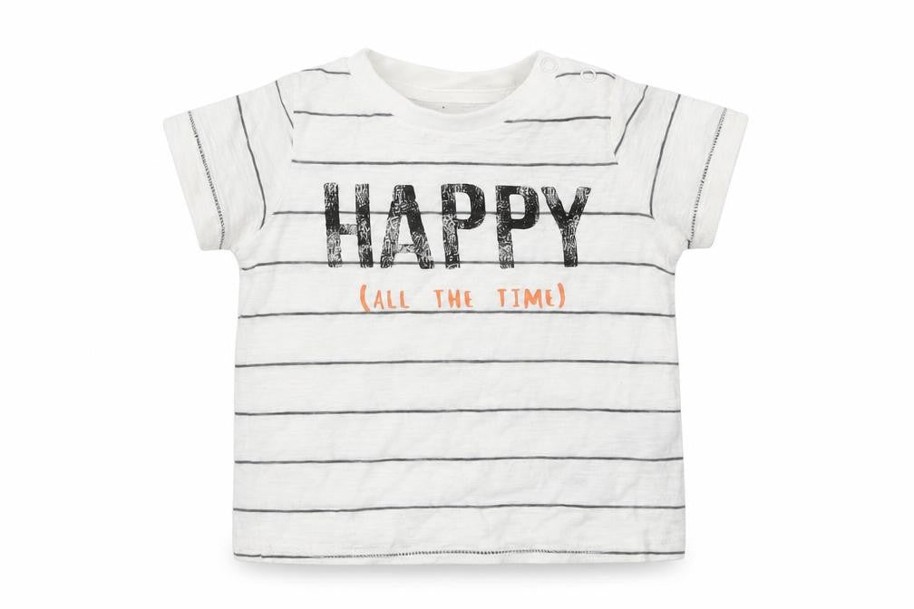 Front view of F&F boys’ multicoloured striped basic t-shirt, size 3-6, months