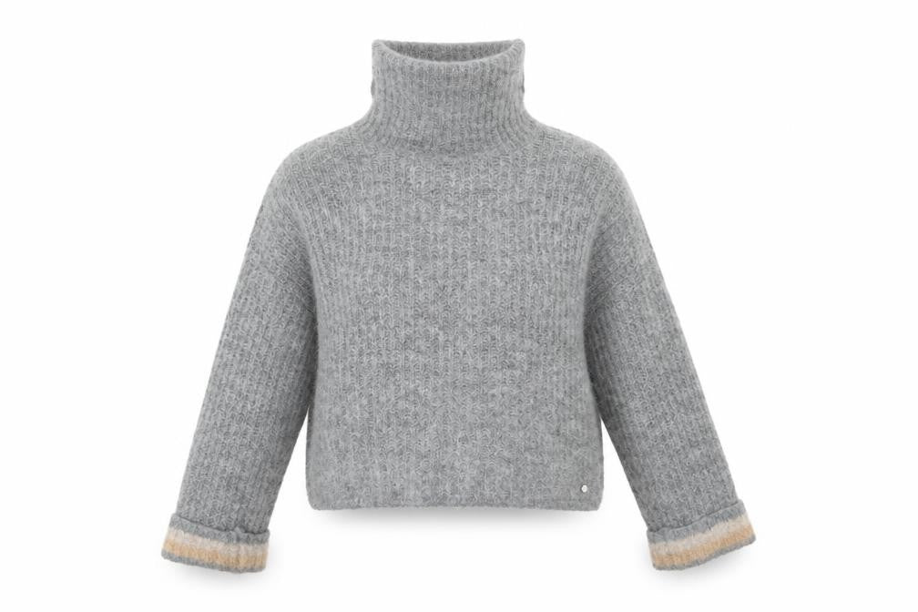 Front view of Cream women’s grey pullover sweatshirt, size S