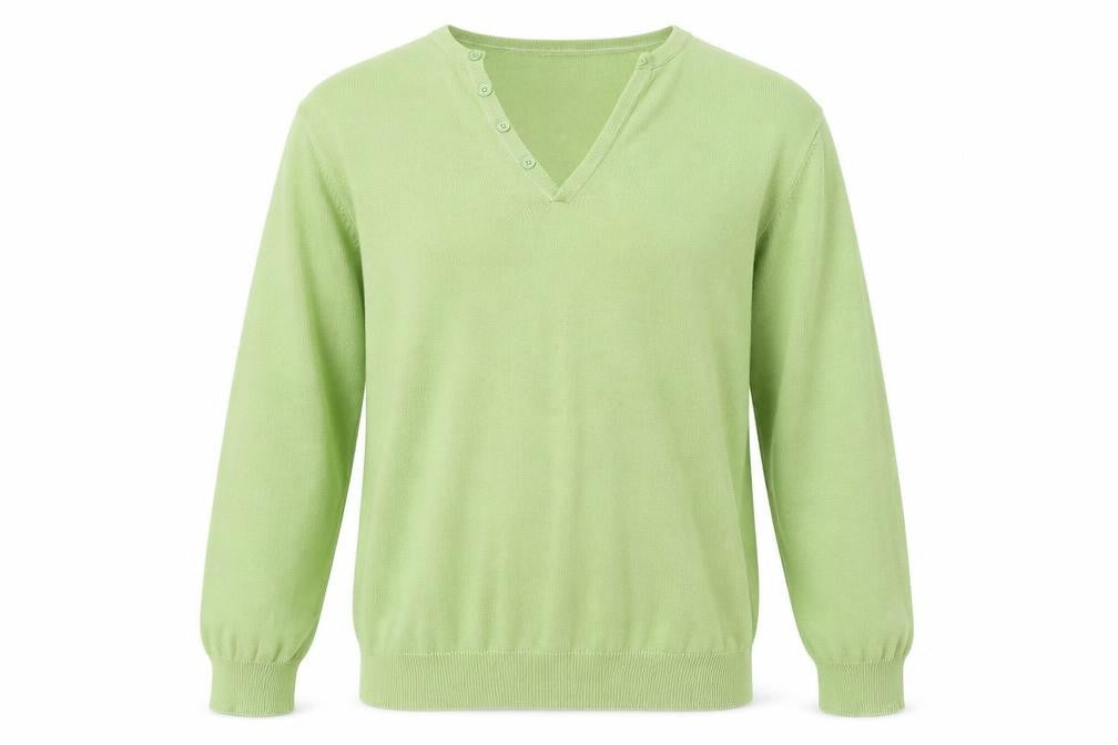 Front view of Denim Seventy3 men’s green jumper, size L