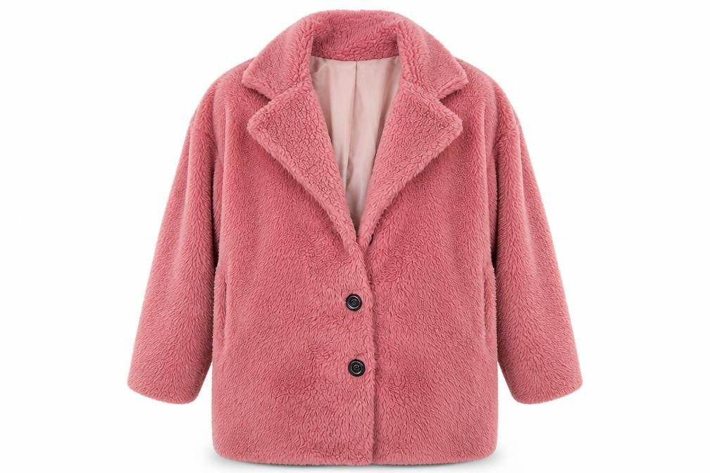 Front view of Preworn women’s pink overcoat coat, size S