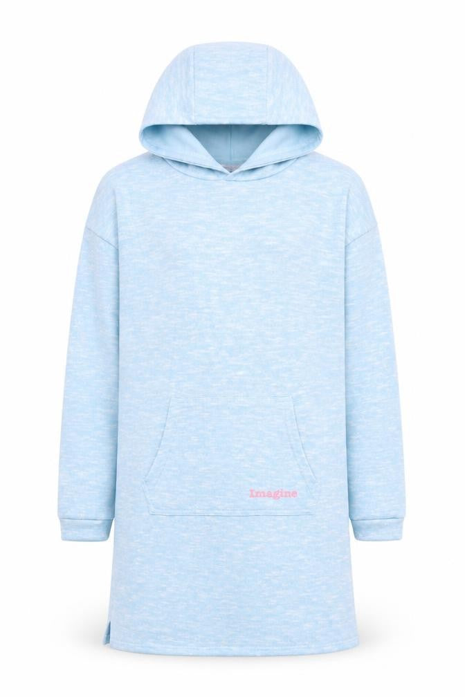 Front view of Nutmeg girls’ blue tunic hoodie, size 12, years