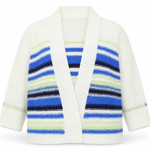 Inspire Womens White Striped  Cardigan Jumper Size S