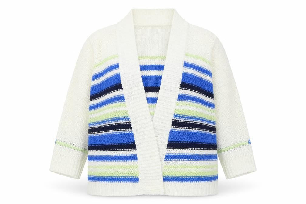 Inspire Womens White Striped  Cardigan Jumper Size S