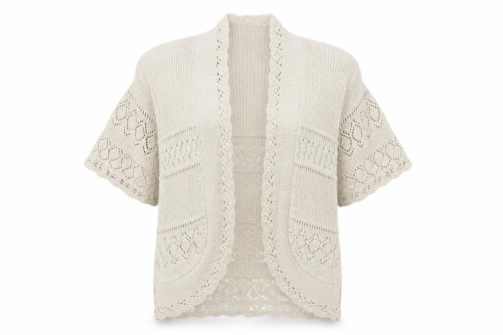 Front view of Pure & Natural women’s beige shrug jumper, size S