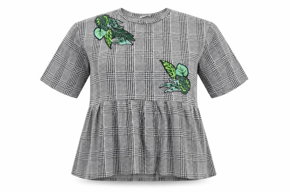 Front view of Zara Trafaluc women’s grey check basic blouse, size S