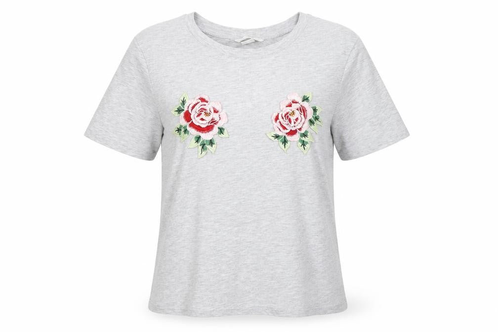 Front view of H&M women’s grey basic t-shirt, size M