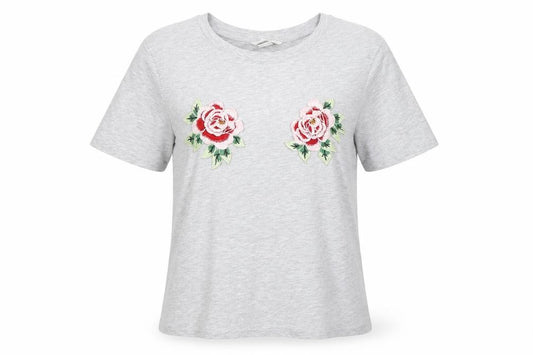 Front view of H&M women’s grey basic t-shirt, size M