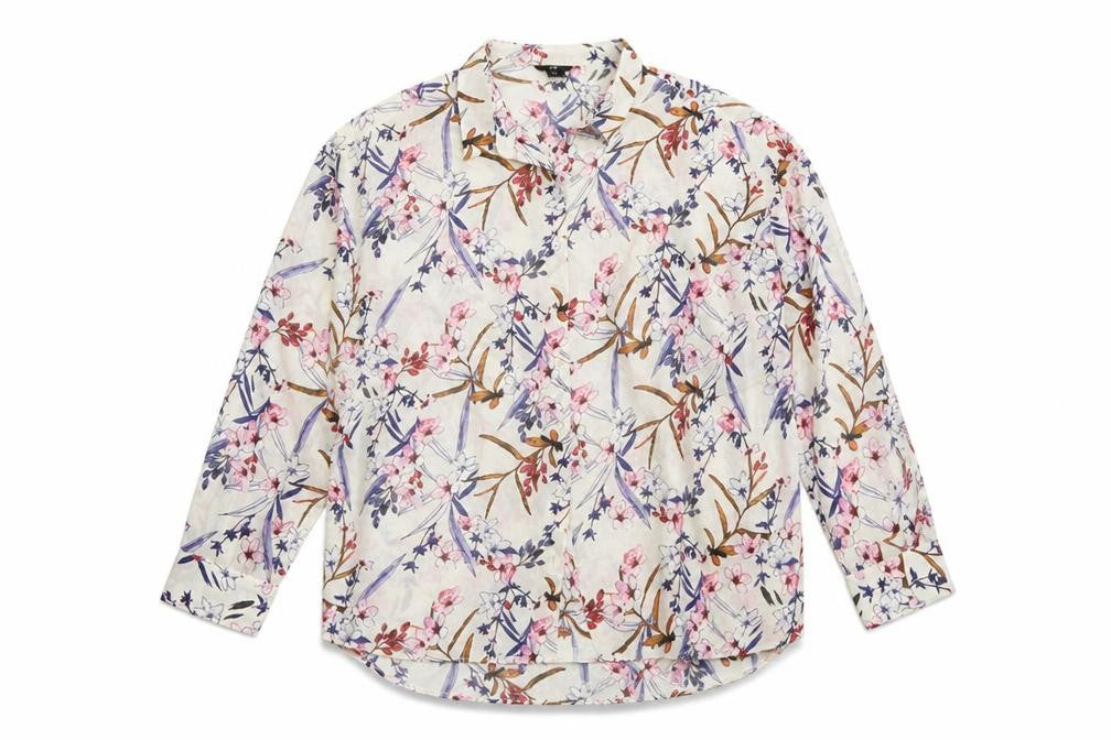 Front view of H&M women’s ivory floral basic button-up, size UK 38