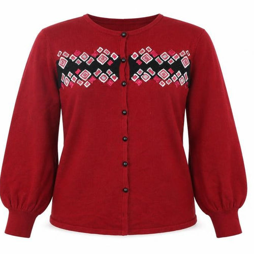 BOB MODERN Womens Red Floral  Cardigan Jumper Size M