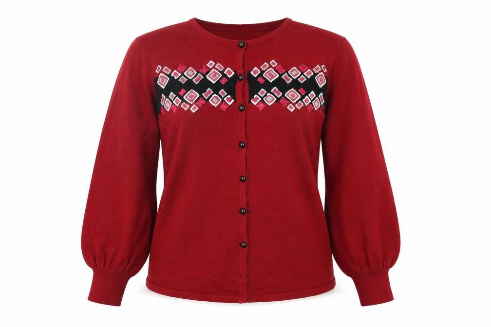 BOB MODERN Womens Red Floral  Cardigan Jumper Size M