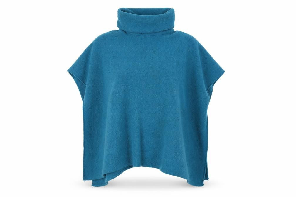 Front view of Pomodoro women’s blue knit jacket poncho one size