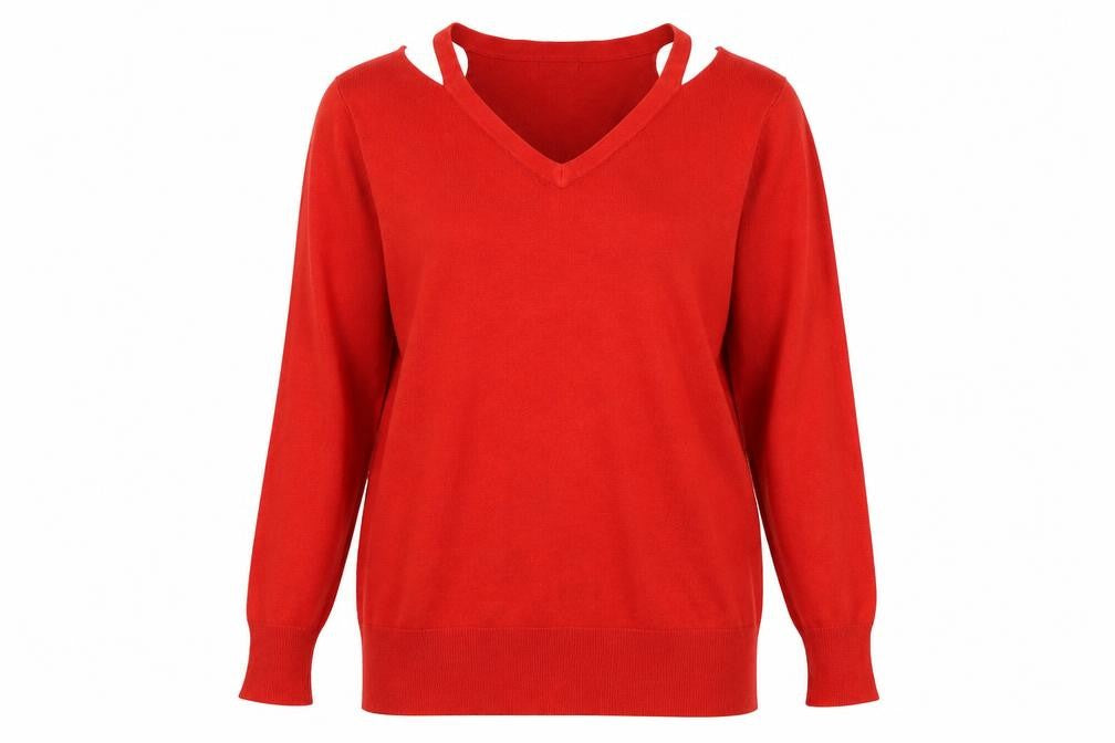 Front view of Matalan women’s red knit jumper, size XL