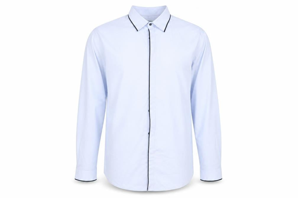 Front view of Primark men’s blue button-up, size XL