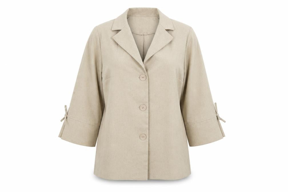 Front view of Charmance women’s brown jacket blazer, size UK 12
