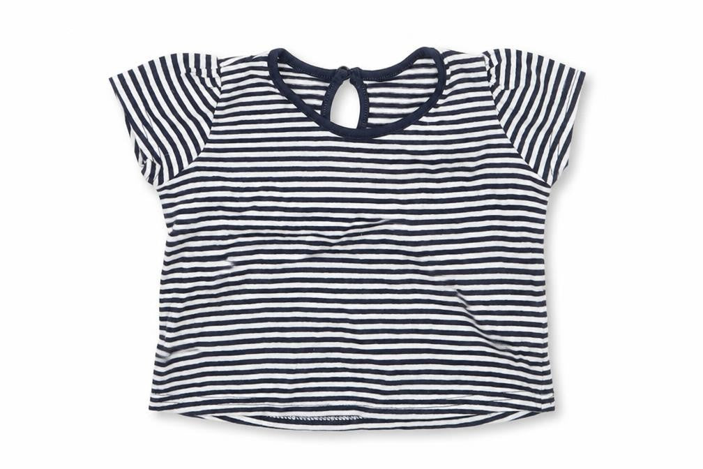 Front view of Matalan Baby White Striped Basic T-Shirt, size 3-6, Months