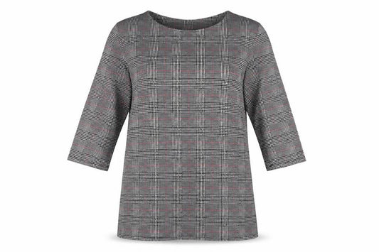 Front view of F&F women’s grey check a-line, size UK 10