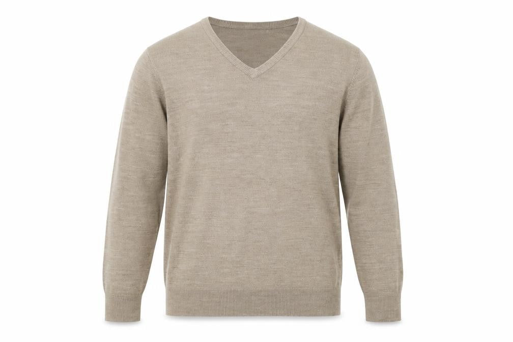 Front view of Marks & Spencer men’s beige pullover sweatshirt, size M