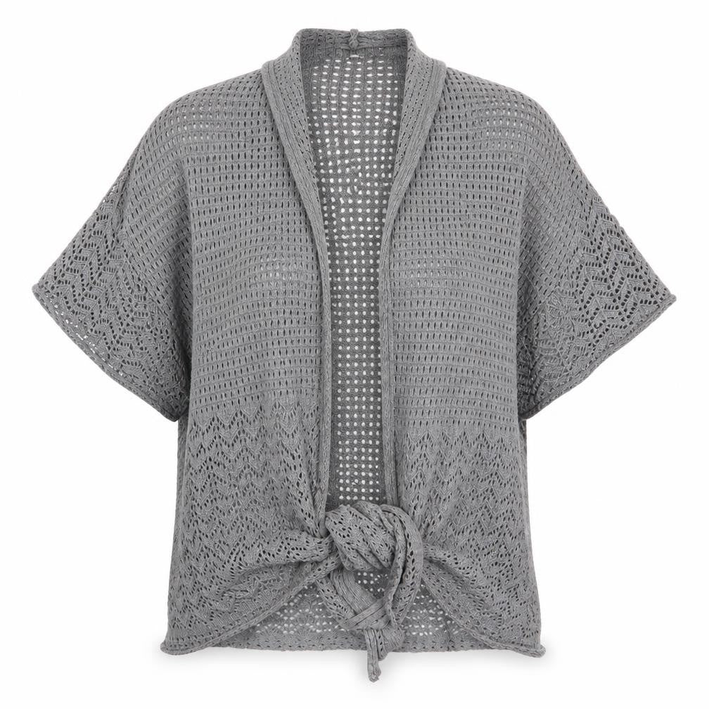 JW Womens Grey   Cardigan Jumper Size L  - open knit tie front