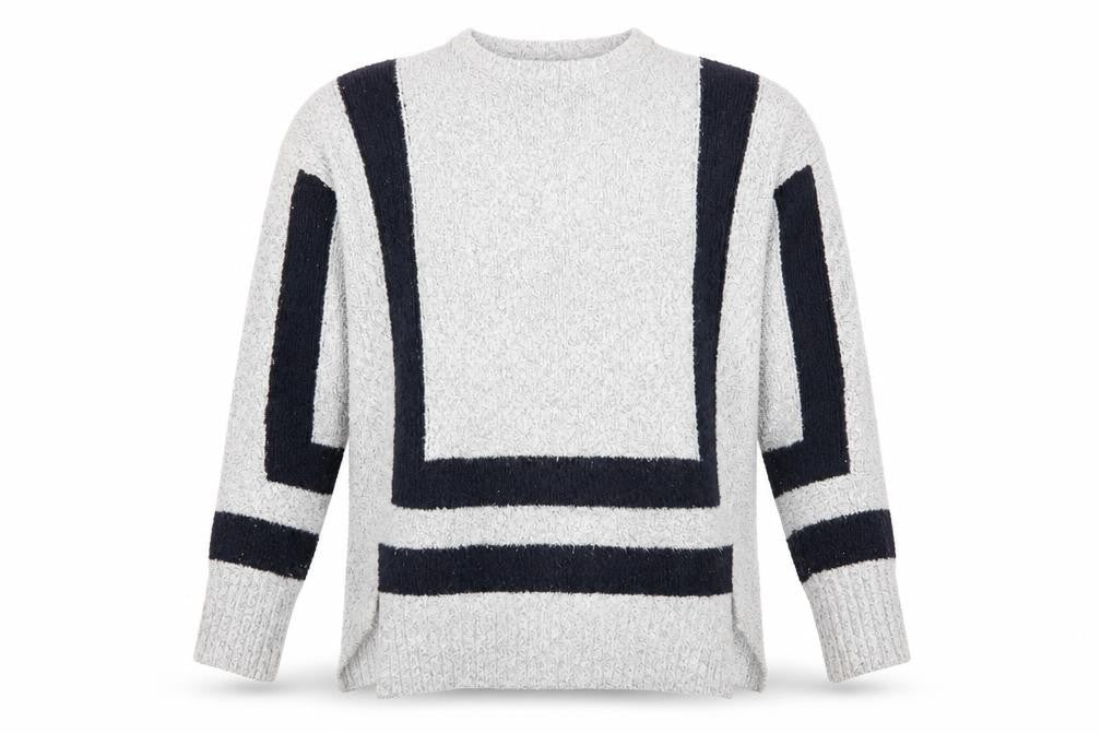 Front view of Marks & Spencer women’s grey geometric jumper, size M