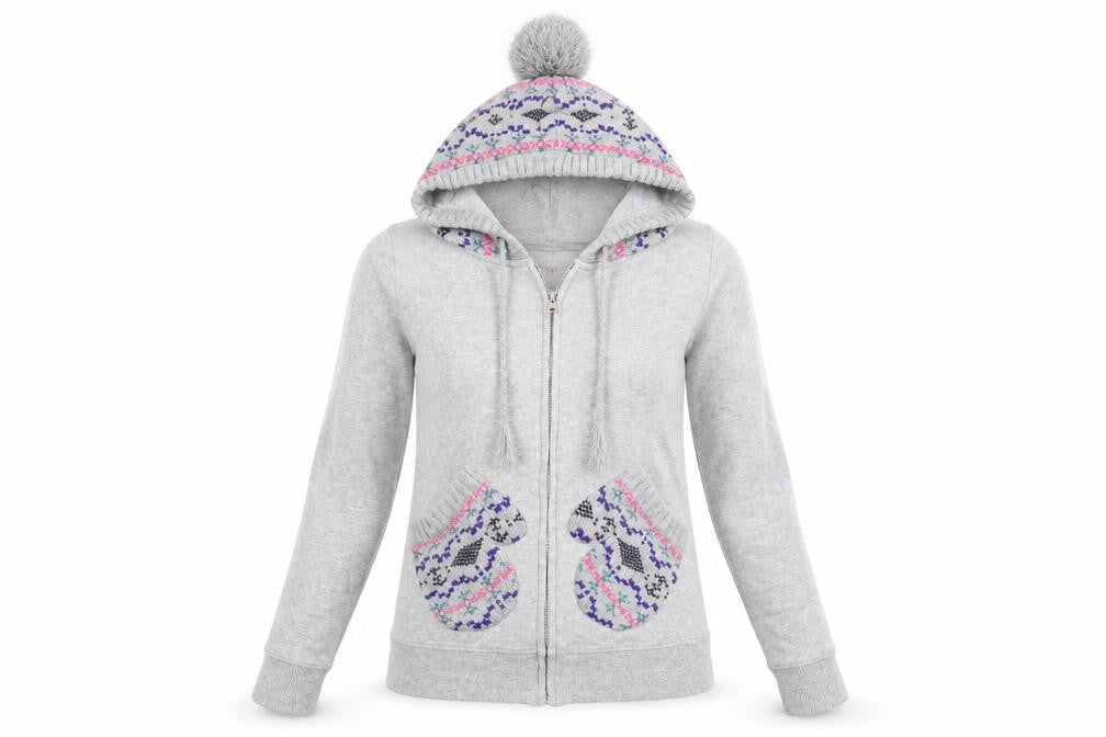 G Blend Womens Grey Geometric  Full Zip Hoodie Size XS  - Knitted hood and pockets