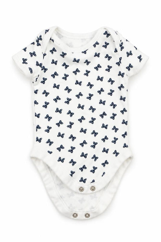 Front view of Disney Baby at George girls’ white animal print romper one-piece, size 0-3, months - butterflies print