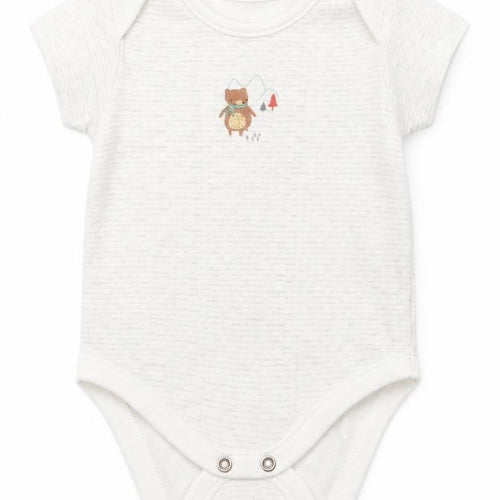Lullaby Boys Green Striped  Romper One-Piece Size 3-6 Months  - Bear Logo