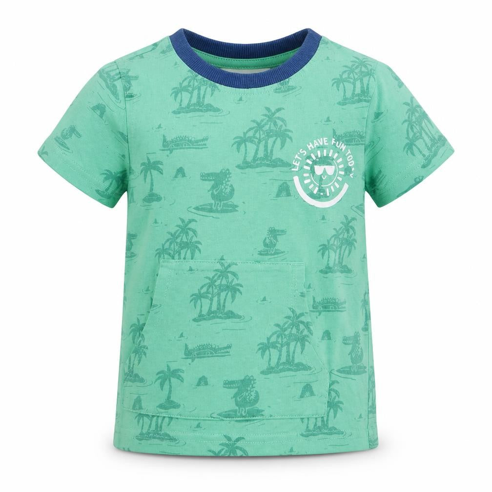 George Boys Green Floral  Basic T-Shirt Size 12-18 Months  - Palm Trees and Dragons