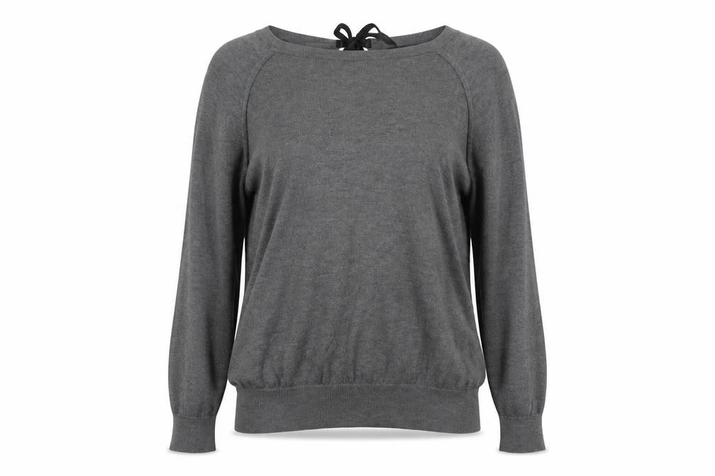 Front view of Myleene women’s grey jumper, size UK 12, - open back