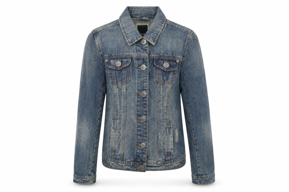 Front view of 17&Co women’s blue denim jacket, size S