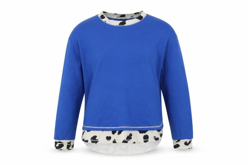 Front view of SHEIN women’s blue pullover sweatshirt, size L