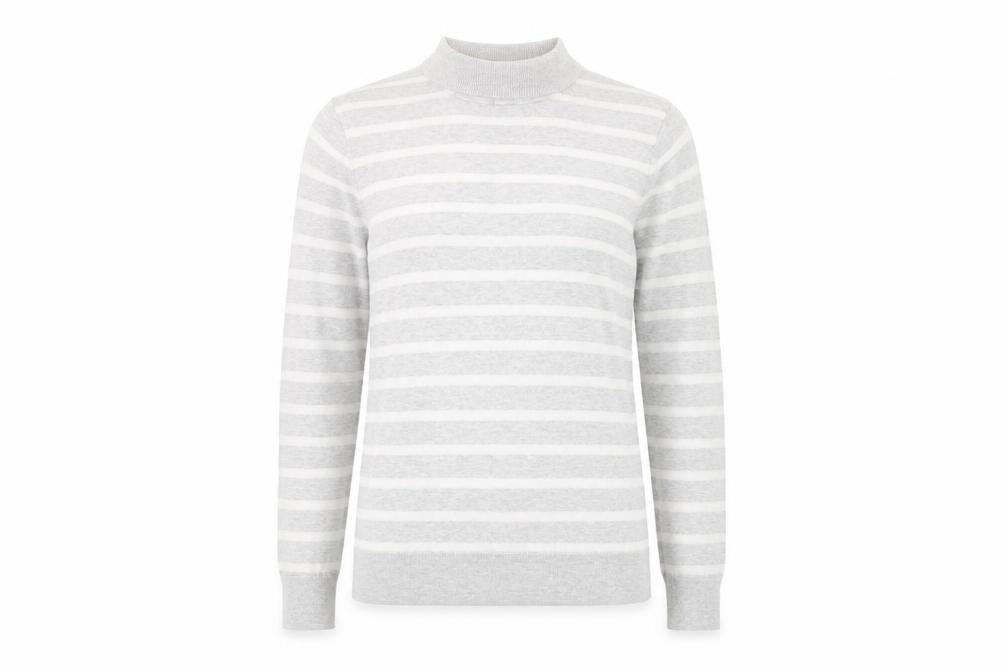 Front view of Gap women’s grey striped jumper, size XS