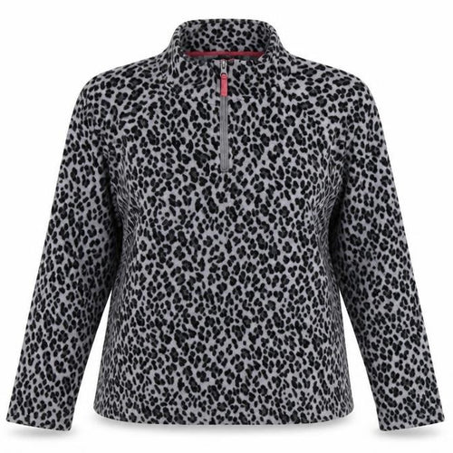 M Collection Womens Grey Animal Print  Henley Sweatshirt Size L
