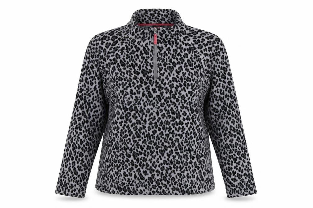 M Collection Womens Grey Animal Print  Henley Sweatshirt Size L