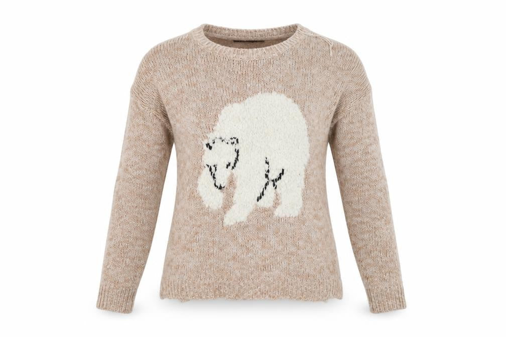 Front view of Internacionale women’s beige jumper, size UK 10, - bear