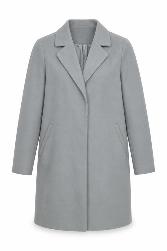 Front view of New Look women’s grey motorcycle jacket coat, size UK 10