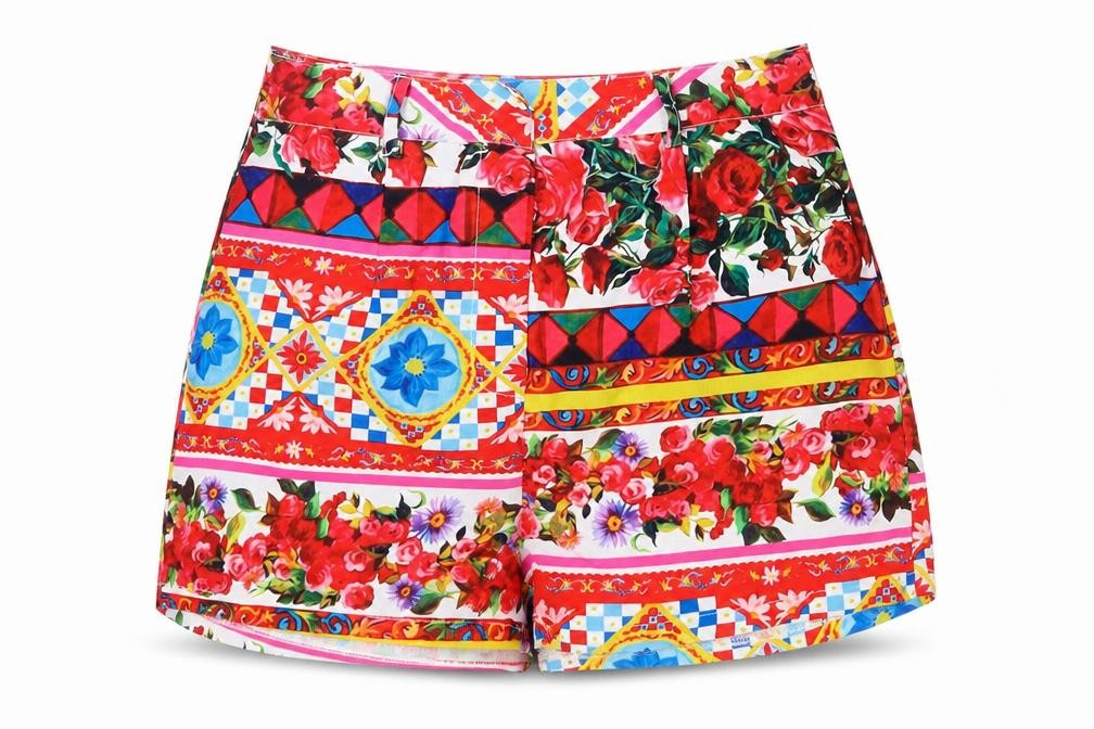 Front view of PRETTYLITTLETHING women’s multicoloured floral hot pants shorts, size UK 8