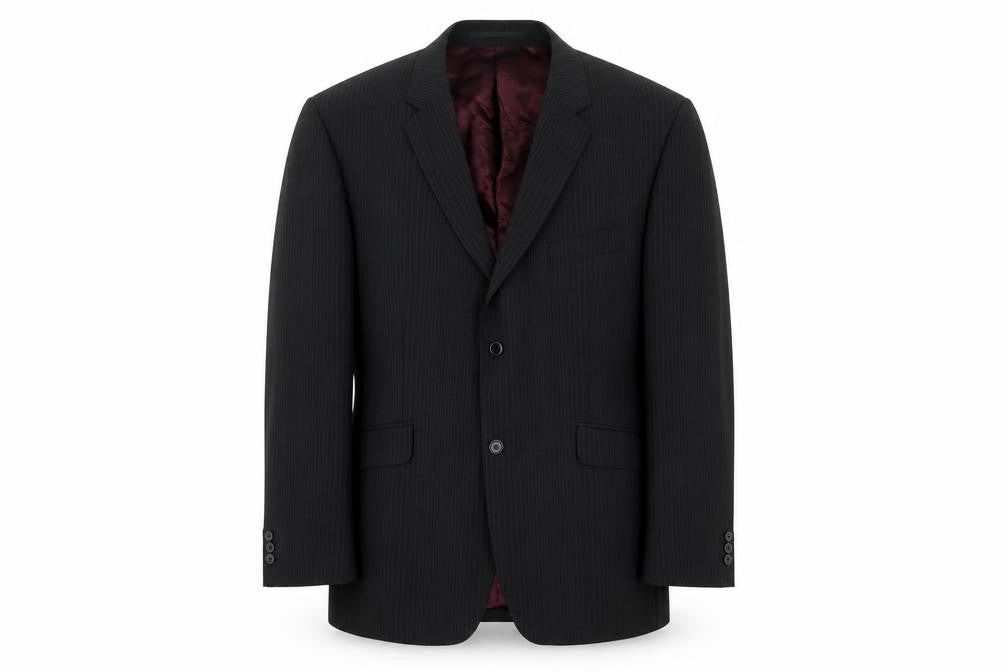 Front view of Burton men’s black striped jacket blazer