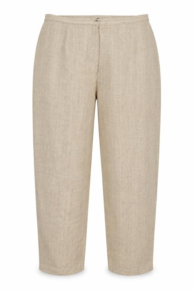 Front view of ELVI women’s beige trousers, size UK 20, 27-inch leg