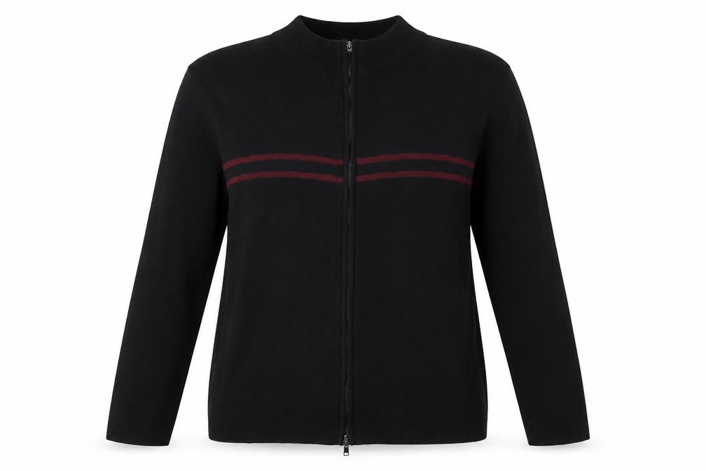 Front view of Preworn women’s black full zip jumper, size L