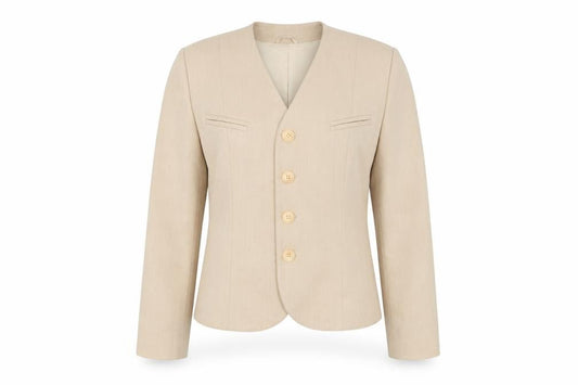 Front view of Precis women’s beige jacket suit jacket, size UK 14