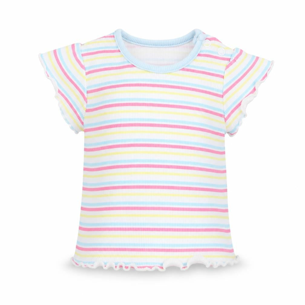 Front view of Primark girls’ multicoloured striped basic t-shirt, size 0-3, months